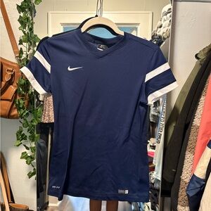 Nike Navy Blue Sports Tee with White Stripes